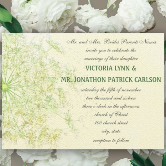 Floral Queen Anne's Lace Wedding Invitation Kaart