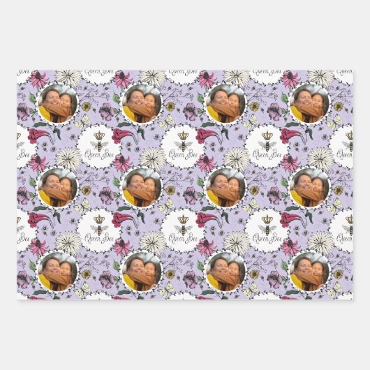 Floral Queen Bee Foto Inpakpapier Vel (Voorkant)