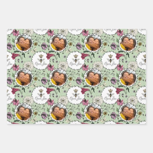 Floral Queen Bee Moederdag Foto Inpakpapier Vel (Voorkant 2)