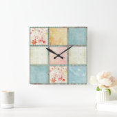 Floral Quilt Squares Vierkante Klok (Huis)