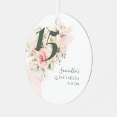 Floral Quinceanera 15th Birthday Greenery Pink Metalen Ornament (Voorkant links)