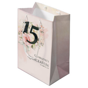 Floral Quinceanera 15th Birthday Pink Greenery Medium Cadeauzakje