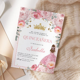 Floral Quinceanera Blush Pink Gold Princess Kaart