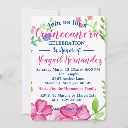 Floral Quinceanera Celebration Feestdagenkaart (Voorkant)
