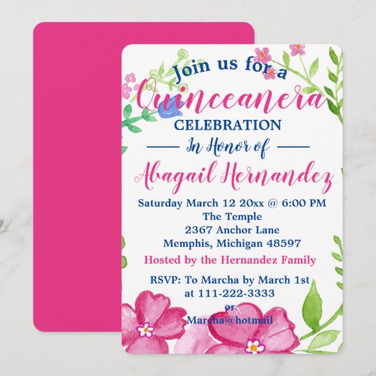 Floral Quinceanera Celebration Feestdagenkaart (Voorkant / Achterkant)