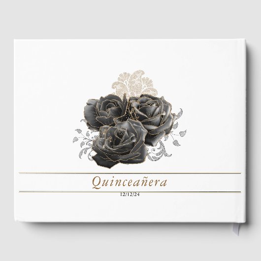 Floral Quinceañera Gastenboek Zwart en Goud (Achterkant)