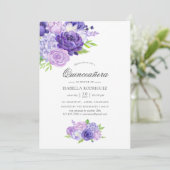 Floral Quinceañera Invitat Ultra Violet Waterverf Kaart (Staand voorkant)