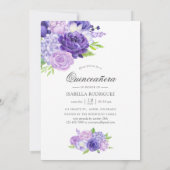Floral Quinceañera Invitat Ultra Violet Waterverf Kaart (Achterkant)