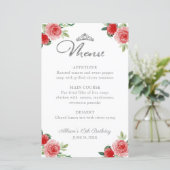 Floral Quinceanera Menu Red Silver Faux Folie (Staand voorkant)