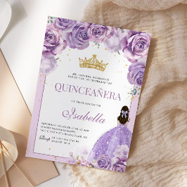 Floral Quinceanera Paarse Lila Gouden Prinses Kaart
