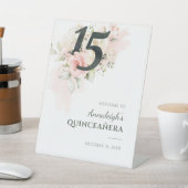 Floral Quinceanera Pink 15e verjaardag Reclamebord Met Voetstuk (Insitu)