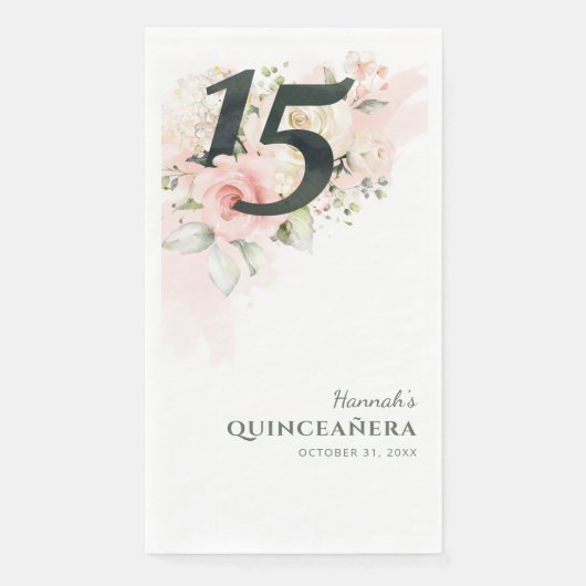 Floral Quinceanera Pink 15e verjaardag Servet (Voorkant)