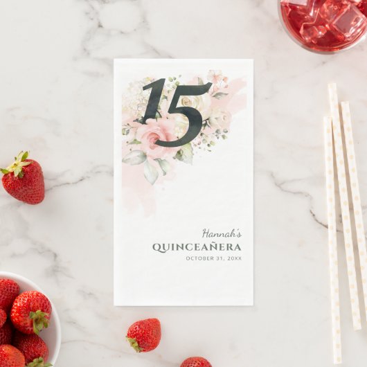 Floral Quinceanera Pink 15e verjaardag Servet (Insitu)