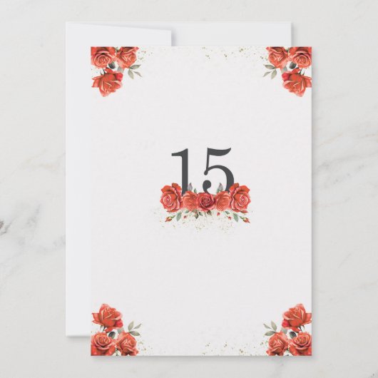 Floral Quinceanera Red Burgundy 15th Birthday Kaart (Achterkant)