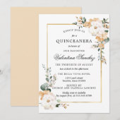 Floral Quinceanera, Roos van wit en goud Kaart (Voorkant / Achterkant)