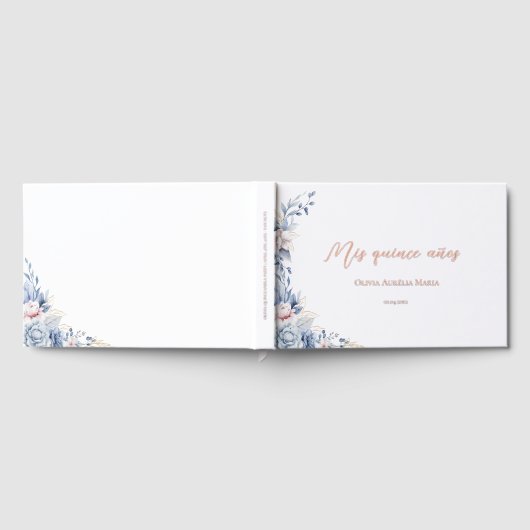 Floral Quinceanera Roze Blush Gouden Folie Gastenboek (Volledig)