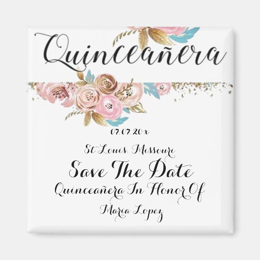  Floral Quinceanera sparen de datum Magnet (Voorkant)