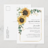 Floral Quinceanera Sunflower 15e verjaardag Uitnodiging Briefkaart (Voorkant / Achterkant)