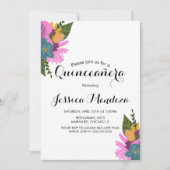 Floral Quinceañera Sweet 16 Kaart (Voorkant)