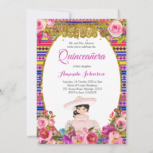 Floral Quinceañera Uitnodiging Spaans Uitnodiging (Voorkant)