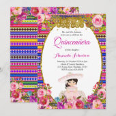 Floral Quinceañera Uitnodiging Spaans Uitnodiging (Voorkant / Achterkant)
