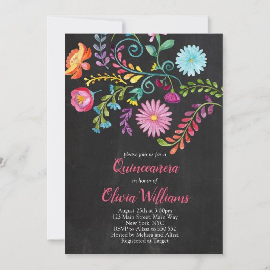Floral Quinceanera Verjaardag Fiesta Mexicaans Kaart (Voorkant)