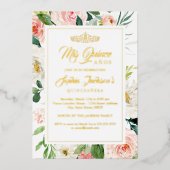 Floral Quinceanera Waterverf Folie Uitnodiging (Voorkant)