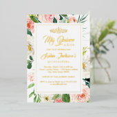 Floral Quinceanera Waterverf Folie Uitnodiging (Staand Voorkant)