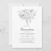  Floral Quinceañera, wit en zilver Kaart (Voorkant)