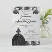 Floral Quinceanera, zwart-wit, gestreept Kaart (Staand voorkant)