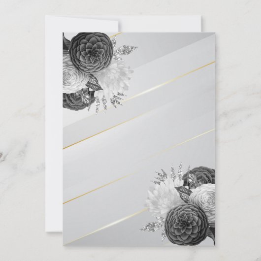 Floral Quinceanera, zwart-wit, gestreept Kaart (Achterkant)