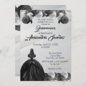 Floral Quinceanera, zwart-wit, gestreept Kaart (Voorkant / Achterkant)