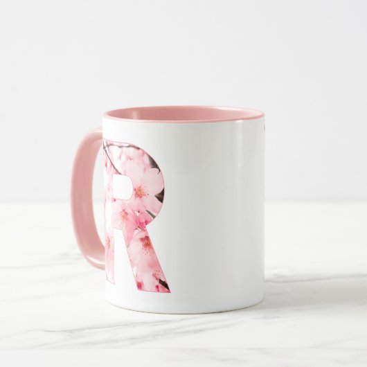 Floral R Initial Mug | Personalized Name & Traits Mok (Voorkant links)
