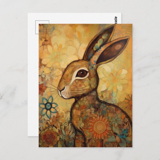 Floral Rabbit Briefkaart (Voorkant / Achterkant)