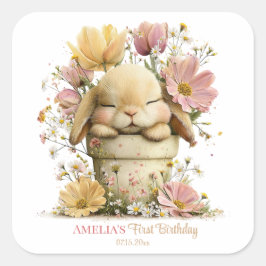 Floral Rabbit Cupcake Vierkante Sticker