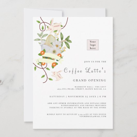 Floral Rabbit en Eggs EasterVibe Business Opening Kaart (Voorkant)