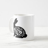 Floral Rabbit Stencil Mug – Cute Bunny Coffee  Koffiemok (Voorkant links)