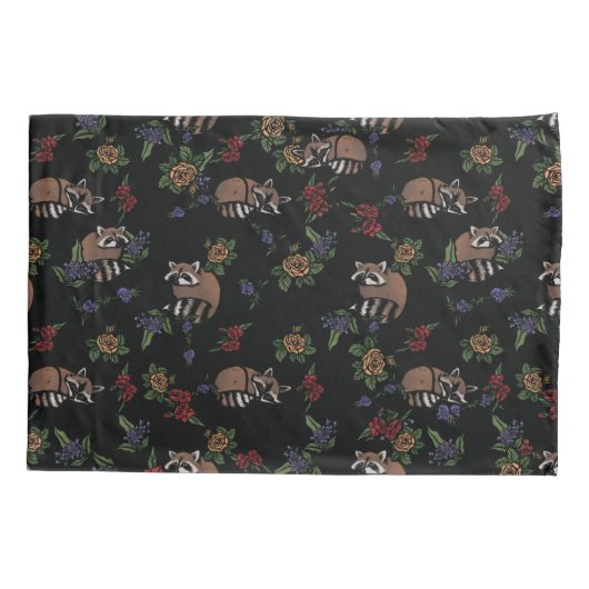 Floral Raccoons Cute Slaping Raccoon Patroon Kussensloop (Achterkant)