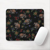 Floral Raccoons Cute Slaping Raccoon Patroon Muismat (Met muis)