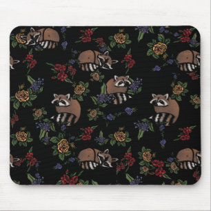 Floral Raccoons Cute Slaping Raccoon Patroon Muismat
