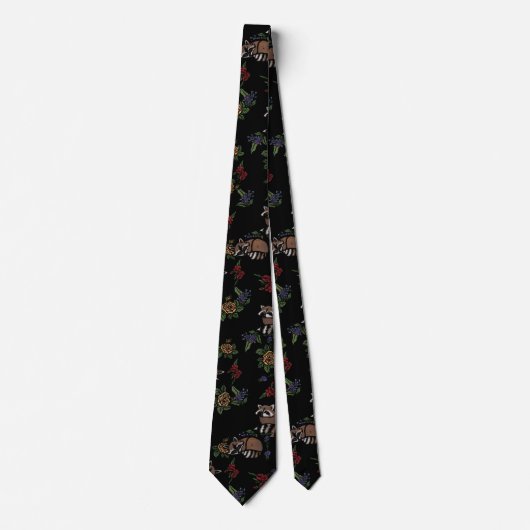 Floral Raccoons Cute Slaping Raccoon Patroon Stropdas (Voorkant)