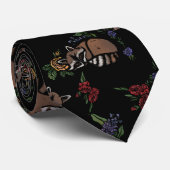 Floral Raccoons Cute Slaping Raccoon Patroon Stropdas (Opgerold)