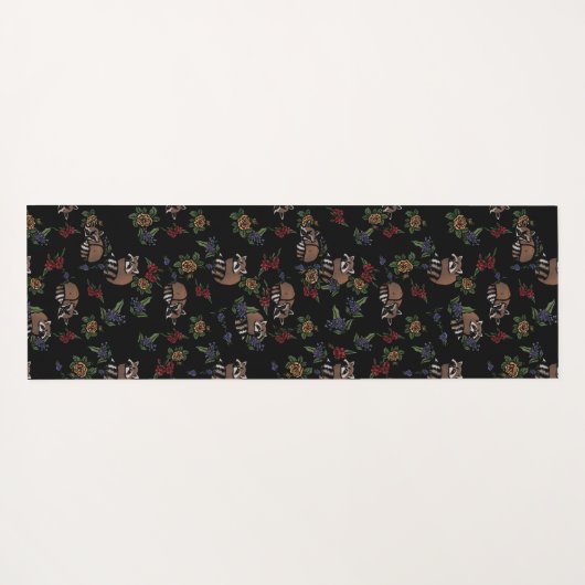 Floral Raccoons Cute Slaping Raccoon Patroon Yogamat (Achterkant (horizontaal))