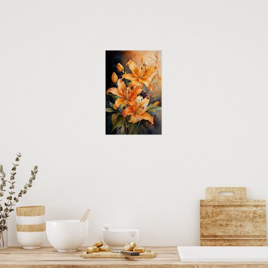 Floral Radiance - Waterverf Lily Flowers Art Poster (Keuken)