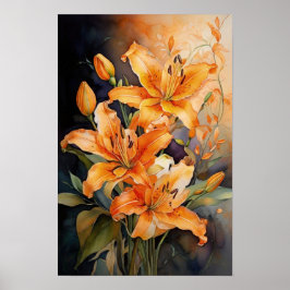 Floral Radiance - Waterverf Lily Flowers Art Poster