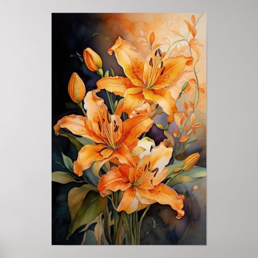 Floral Radiance - Waterverf Lily Flowers Art Poster (Voorkant)