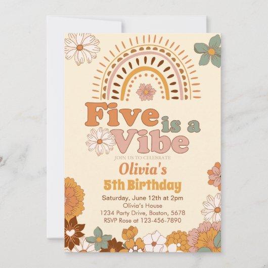 Floral Rainbow 5e verjaardag uitnodiging (Voorkant)
