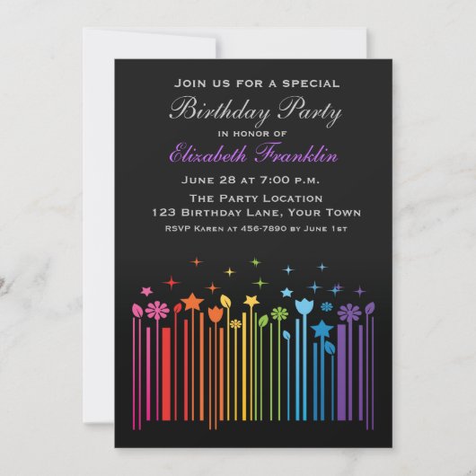 Floral Rainbow Bar Code Party Invitation Kaart (Voorkant)