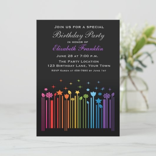 Floral Rainbow Bar Code Party Invitation Kaart (Staand voorkant)