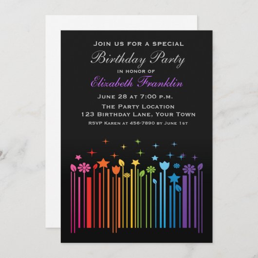 Floral Rainbow Bar Code Party Invitation Kaart (Voorkant / Achterkant)